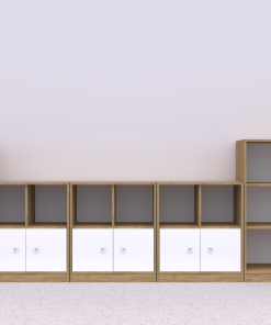 Baldų komplektas BLOX Base 8 – ąžuolo korpusas su baltais fasadais BOX-ZST-008-OW