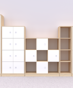 Baldų komplektas BLOX Base 9 – beržo korpusas su baltais fasadais BOX-ZST-009-BW