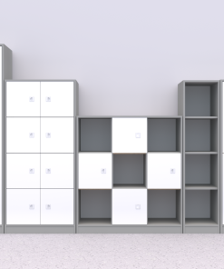 Baldų komplektas BLOX Base 9 – pilkas korpusas su baltais fasadais BOX-ZST-009-GW