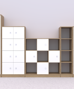Baldų komplektas BLOX Base 9 – ąžuolo korpusas su baltais fasadais BOX-ZST-009-OW