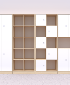 Baldų komplektas BLOX Base 10 – beržo korpusas su baltais fasadais BOX-ZST-010-BW