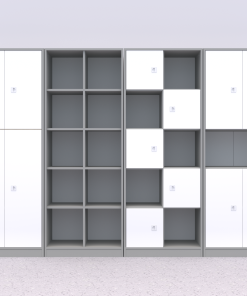 Baldų komplektas BLOX Base 10 – pilkas korpusas su baltais fasadais BOX-ZST-010-GW