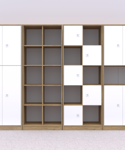 Baldų komplektas BLOX Base 10 – ąžuolo korpusas su baltais fasadais BOX-ZST-010-OW