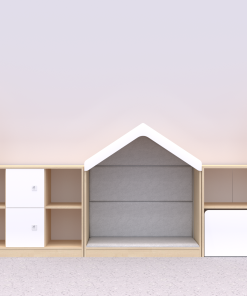 Baldų komplektas BLOX Base 11 – beržo korpusas su baltais fasadais BOX-ZST-011-BW