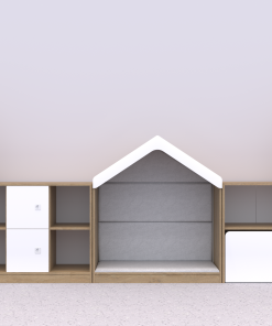 Baldų komplektas BLOX Base 11 – ąžuolo korpusas su baltais fasadais BOX-ZST-011-OW