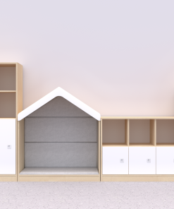 Baldų komplektas BLOX Base 13 – beržo korpusas su baltais fasadais BOX-ZST-013-BW