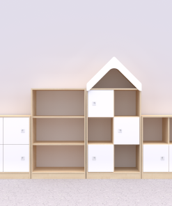 Baldų komplektas BLOX Base 15 – beržo korpusas su baltais fasadais BOX-ZST-015-BW