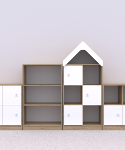 Baldų komplektas BLOX Base 15 – ąžuolo korpusas su baltais fasadais BOX-ZST-015-OW