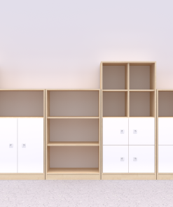 Baldų komplektas BLOX Base 17 – beržo korpusas su baltais fasadais BOX-ZST-017-BW