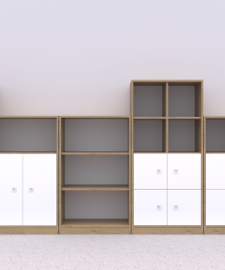 Baldų komplektas BLOX Base 17 – ąžuolo korpusas su baltais fasadais BOX-ZST-017-OW
