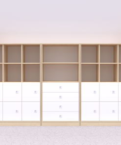 Baldų komplektas BLOX Base 18 – beržo korpusas su baltais fasadais BOX-ZST-018-BW