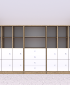 Baldų komplektas BLOX Base 18 – ąžuolo korpusas su baltais fasadais BOX-ZST-018-OW