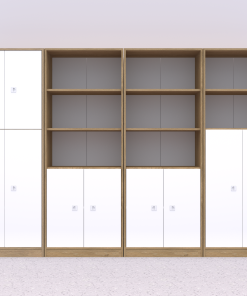 Baldų komplektas BLOX Base 21 – ąžuolo korpusas su baltais fasadais BOX-ZST-021-OW