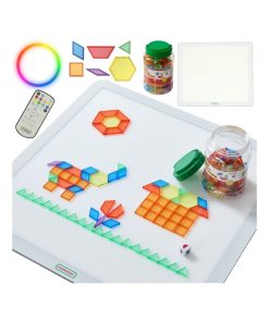 MASTERKIDZ kvadratinis LED šviesos skydelis „Colorful“ + „Montessori“ mozaikos blokeliai, 140 vnt.