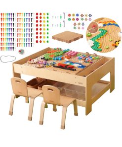 MASTERKIDZ medinis edukacinis stalas + STEM sienos priedai + 563 kaladėlės